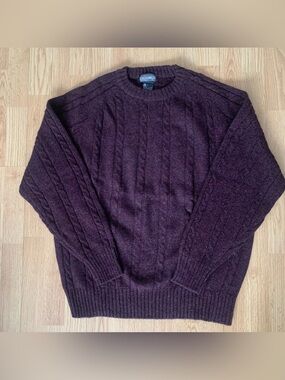 Vintage Members Only Men's L Burgundy Cable Knit 100% Wool Sweater Fisherman EUC